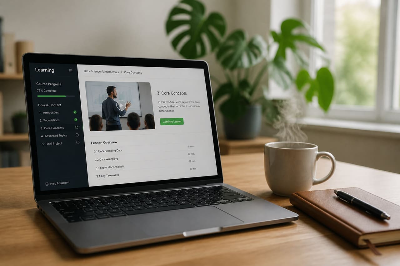 Professional Learning Courses on Laptop in Modern Home Office