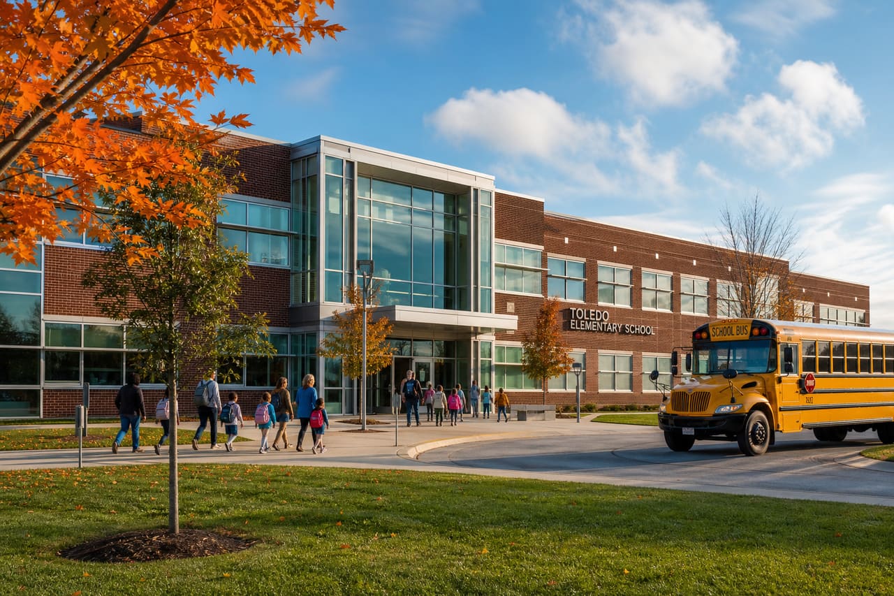 Modern Elementary School Building Exterior in Toledo Ohio
