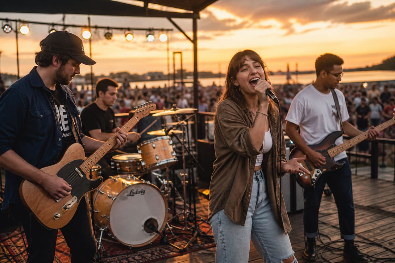 Indie Band Performing at an Outdoor Concert in the Quad Cities