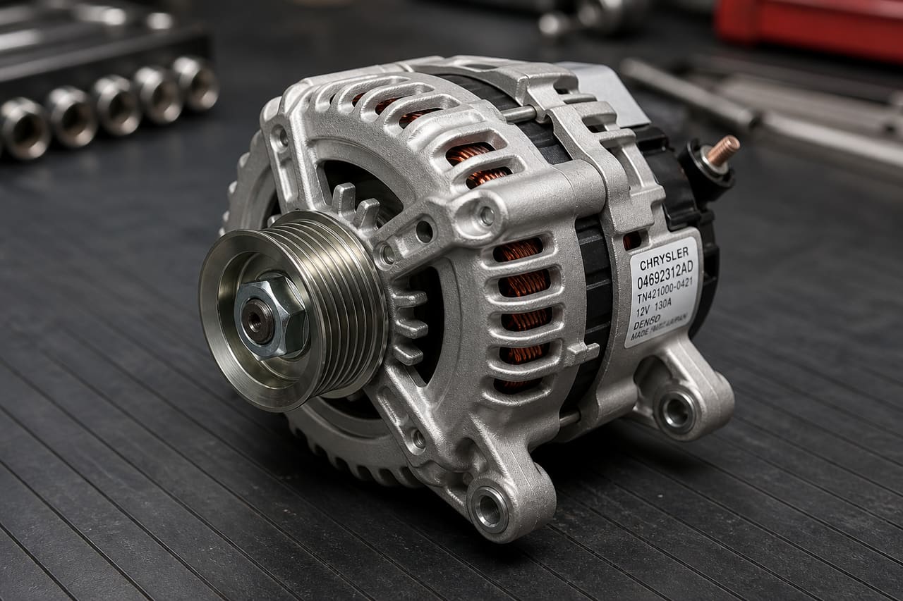 New Alternator for a 2006 Chrysler Sebring on a Mechanic Workbench