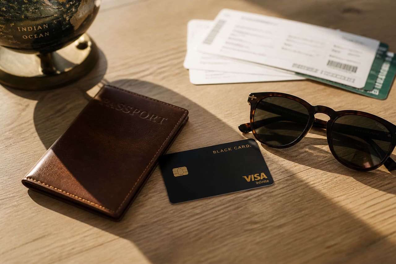 Premium Metal Credit Card with Passport and Travel Essentials