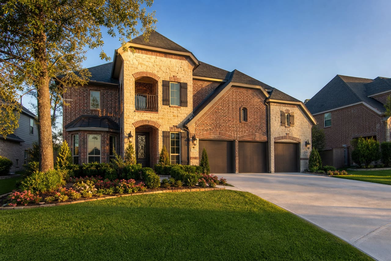 Luxury Suburban Home with Manicured Lawn in Kingwood Texas