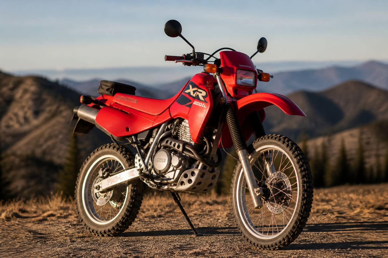 Red Honda Xr650l Dual Sport Motorcycle on Mountain Trail