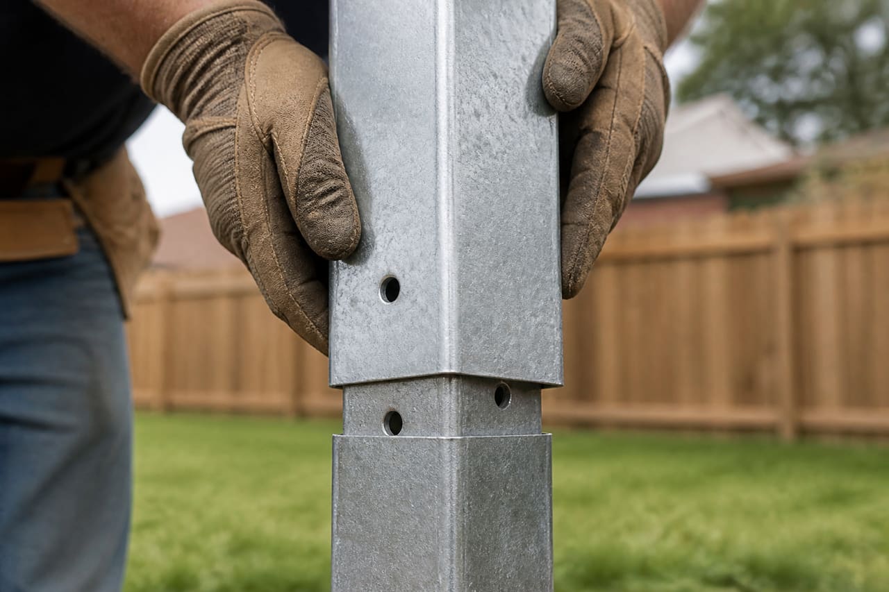 Galvanized Steel Fence Post Extender Sleeve Installed on Metal Post