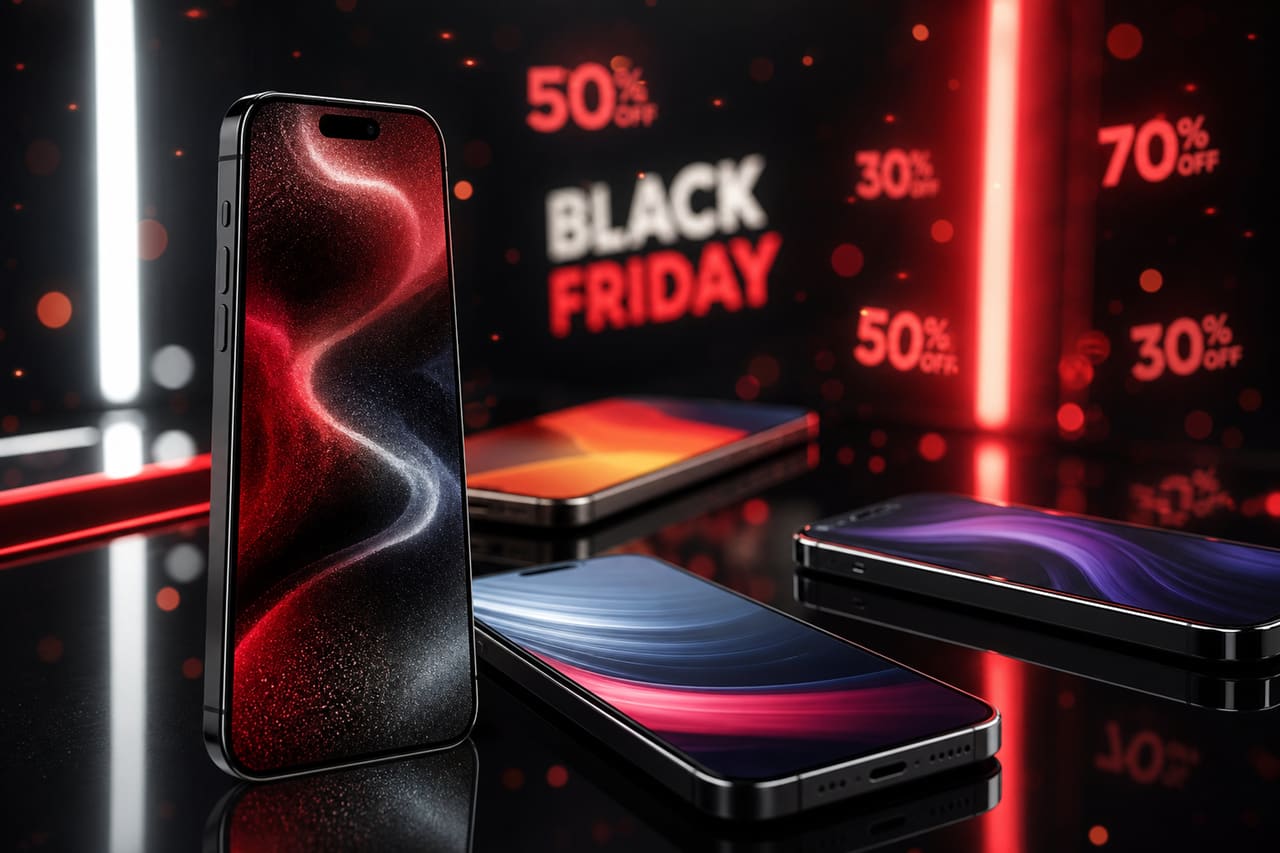 Modern Mobile Phones Arranged for Black Friday Sale