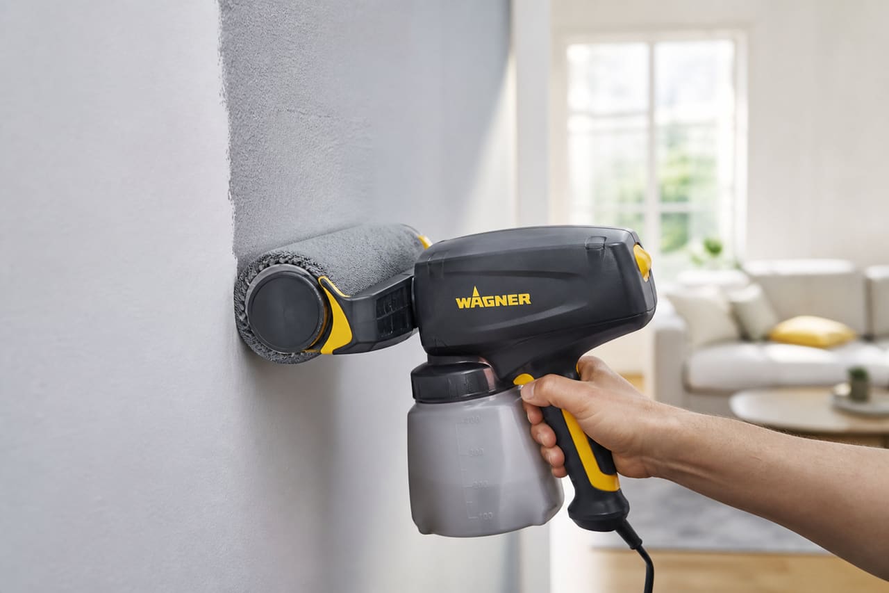 Person Using a Wagner Automatic Paint Roller on Interior Wall