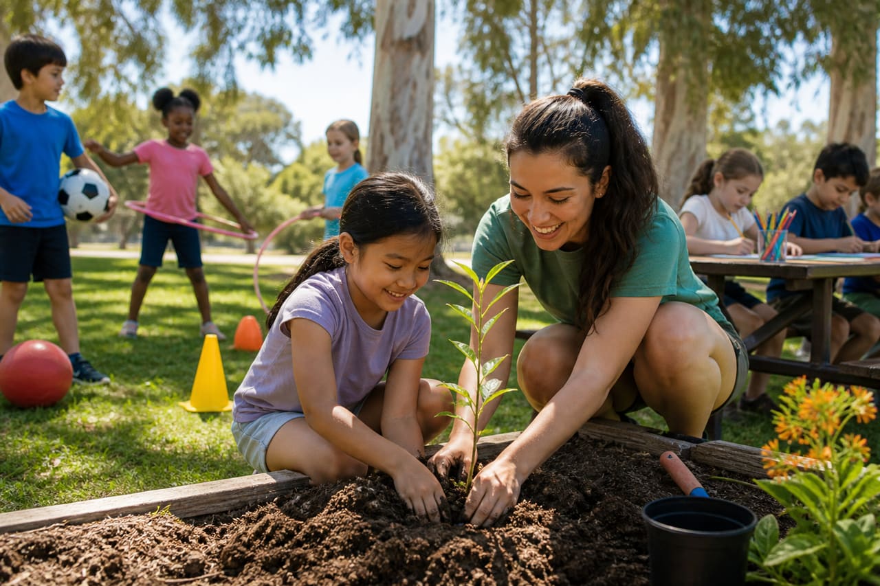 Children Participating in Summer Camp Activities at a Local Park