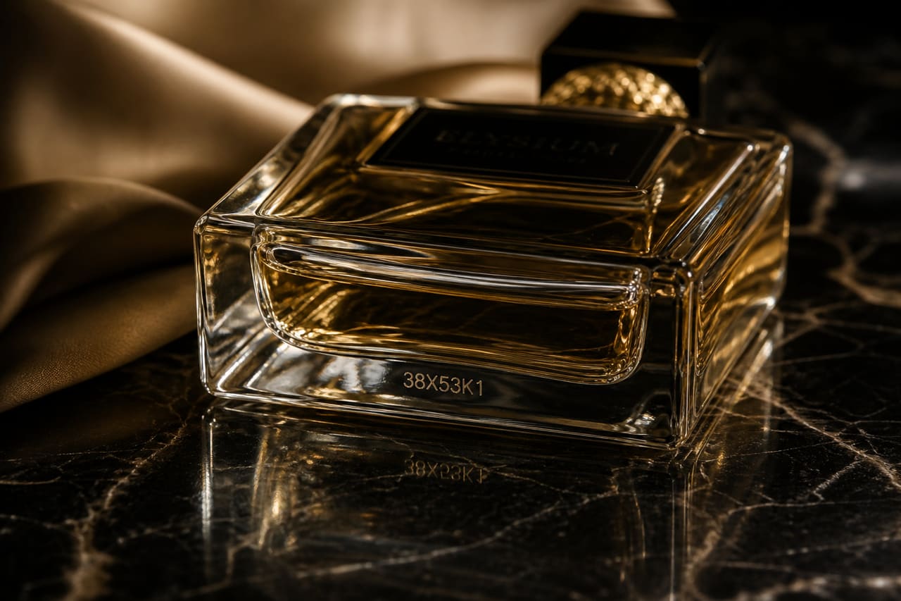 Close Up of Batch Code on Luxury Perfume Bottle