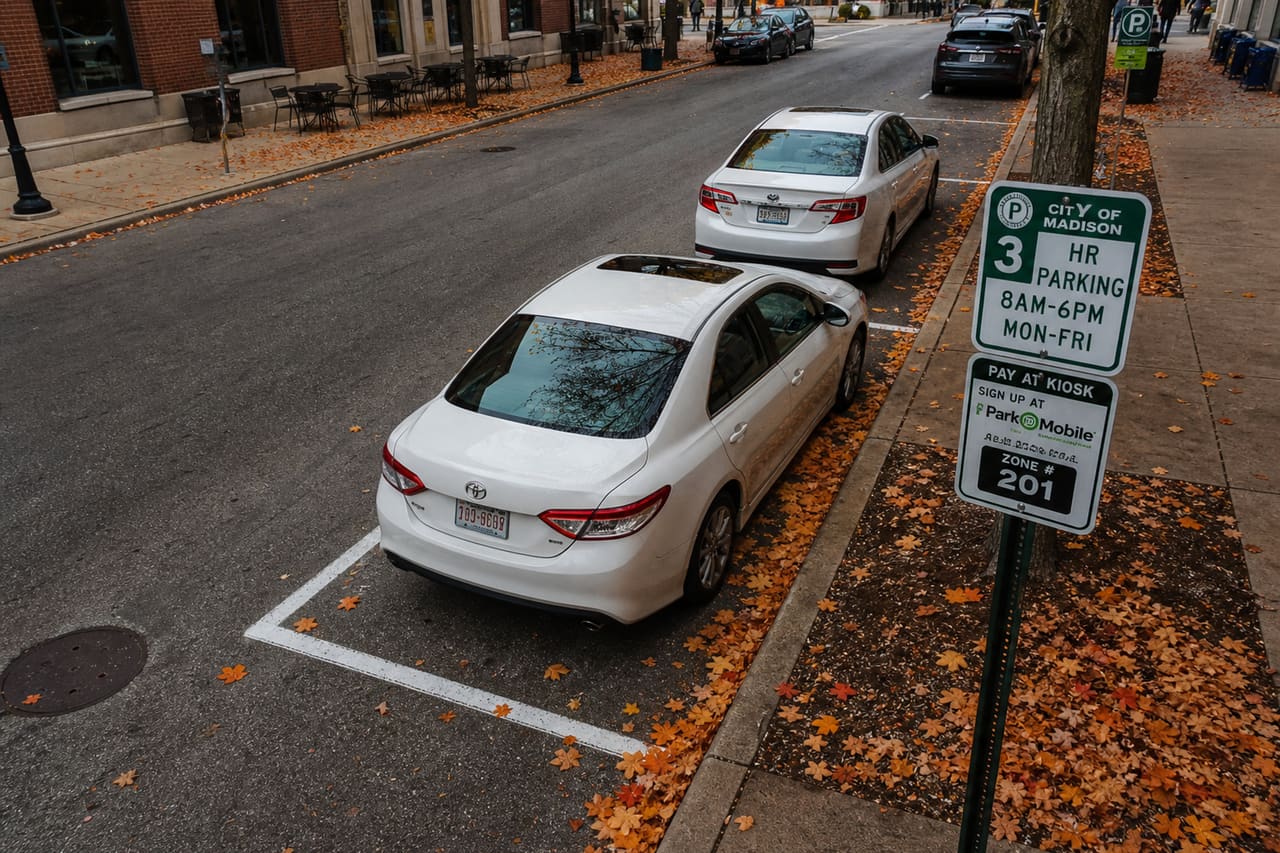 Cars Parked According to Regulations on a Wisconsin City Street