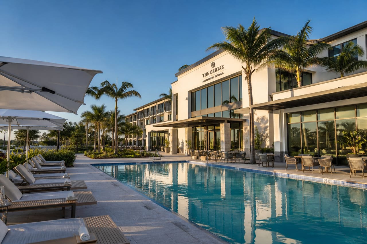 Modern Luxury Hotel Exterior with Pool in Ellenton Florida