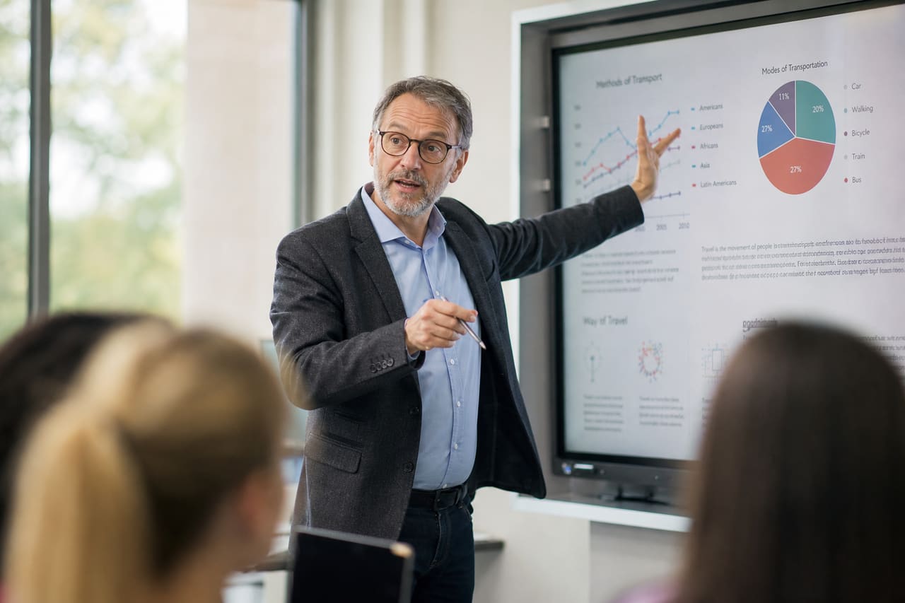 University Professor Lecturing Students in a Modern Classroom