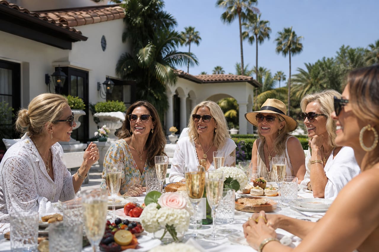 Glamorous Women Having Brunch at a Luxury Orange County Villa