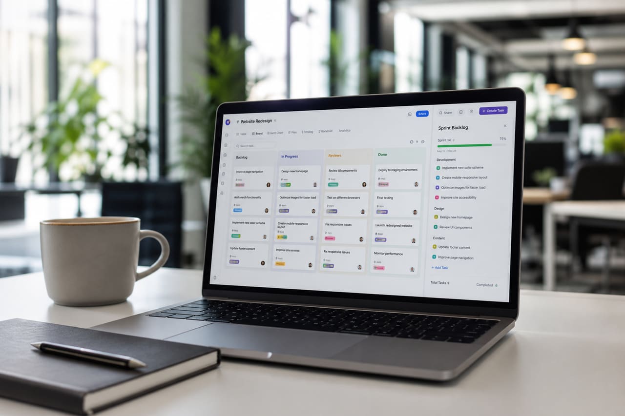 Project Management Software Displayed on Laptop in Modern Office