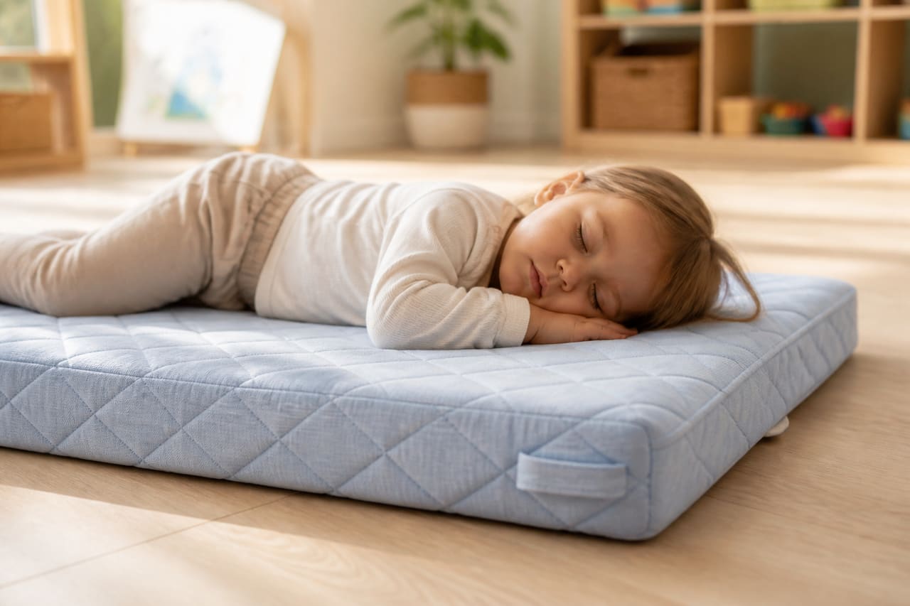 Toddler Sleeping on a Thick 2 Inch Nap Mat