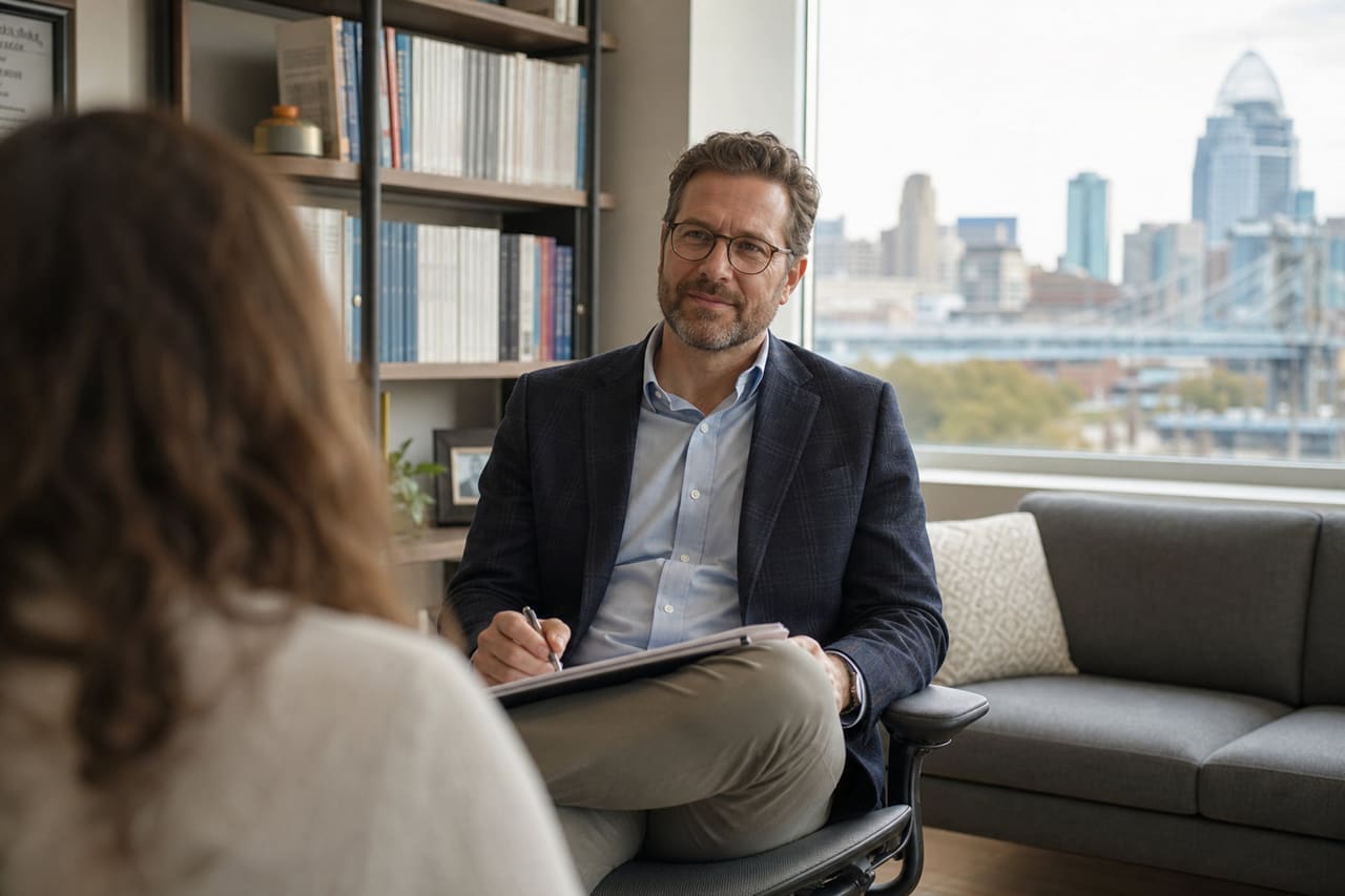 Psychiatrist Conducting a Therapy Session in a Cincinnati Office