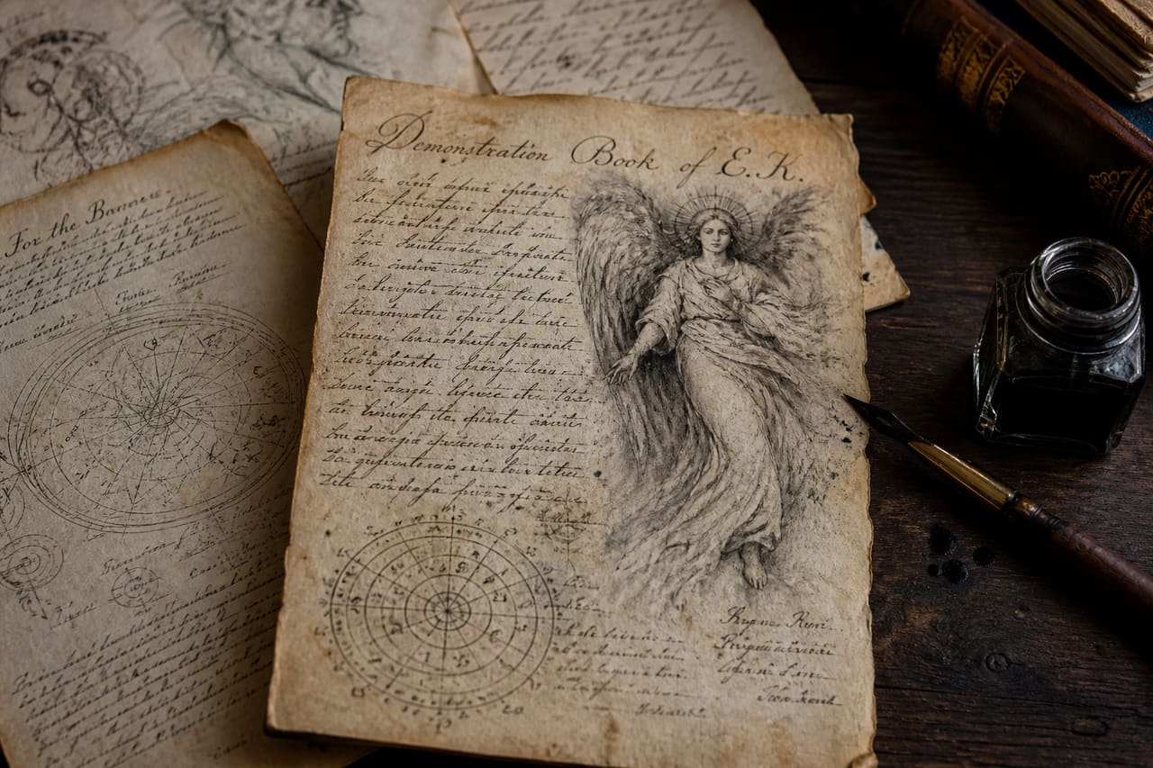 Handwritten Poetic Notes and Sketches on Aged Parchment