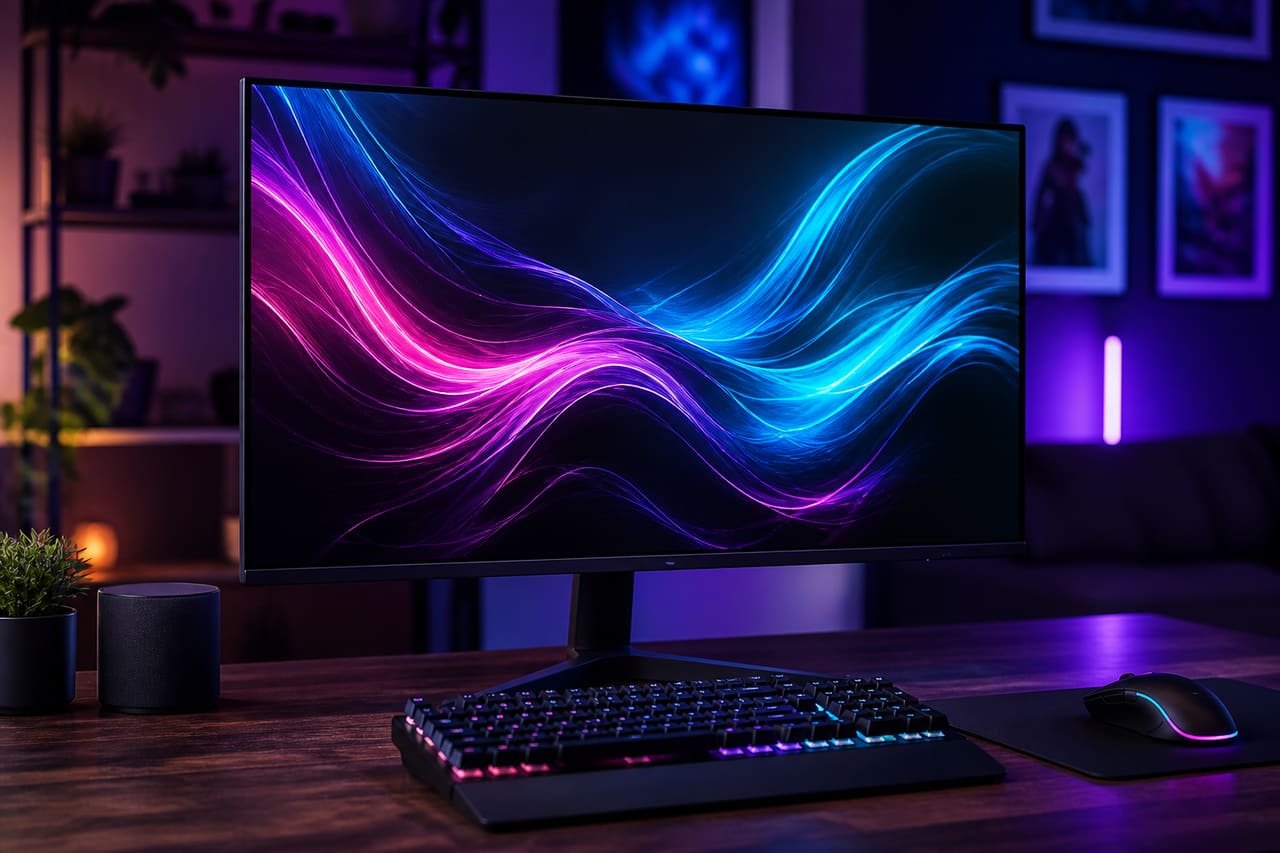 Gaming Monitor with Vibrant Display on a Modern Desk