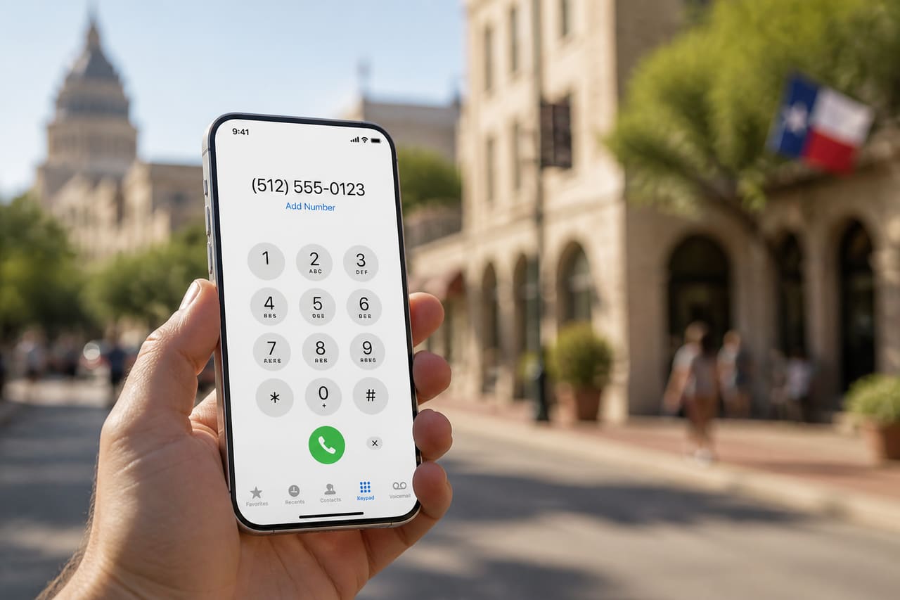 Close Up of Person Dialing Number on Smartphone in Texas City
