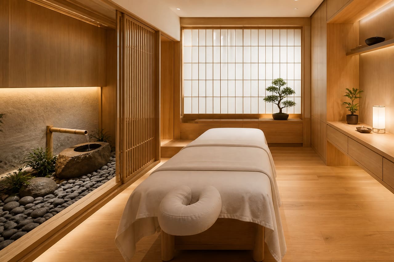 Luxury Japanese Spa Interior with Zen Treatment Room