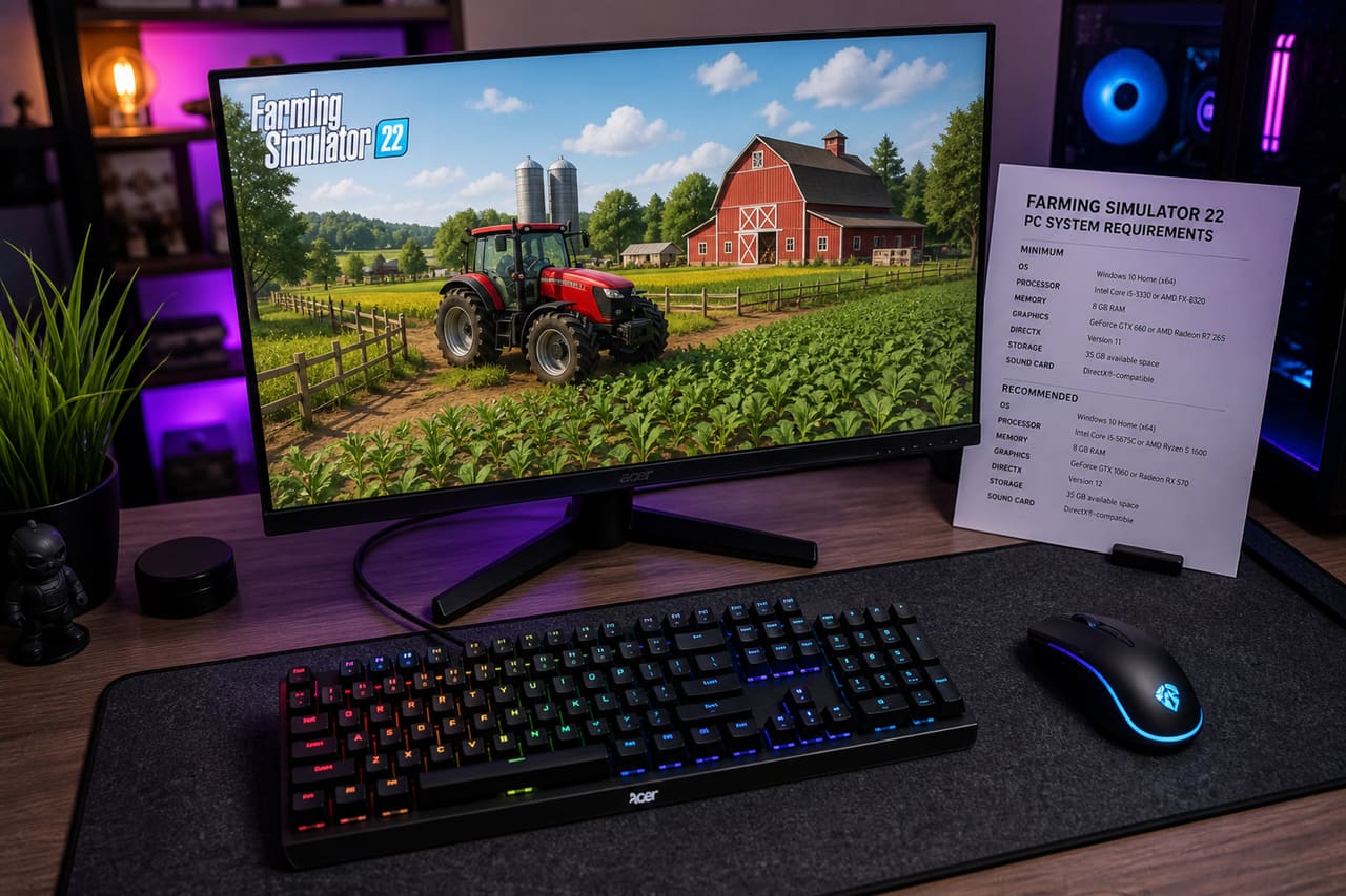 Gaming Pc Setup Displaying Farming Simulation Hardware Requirements
