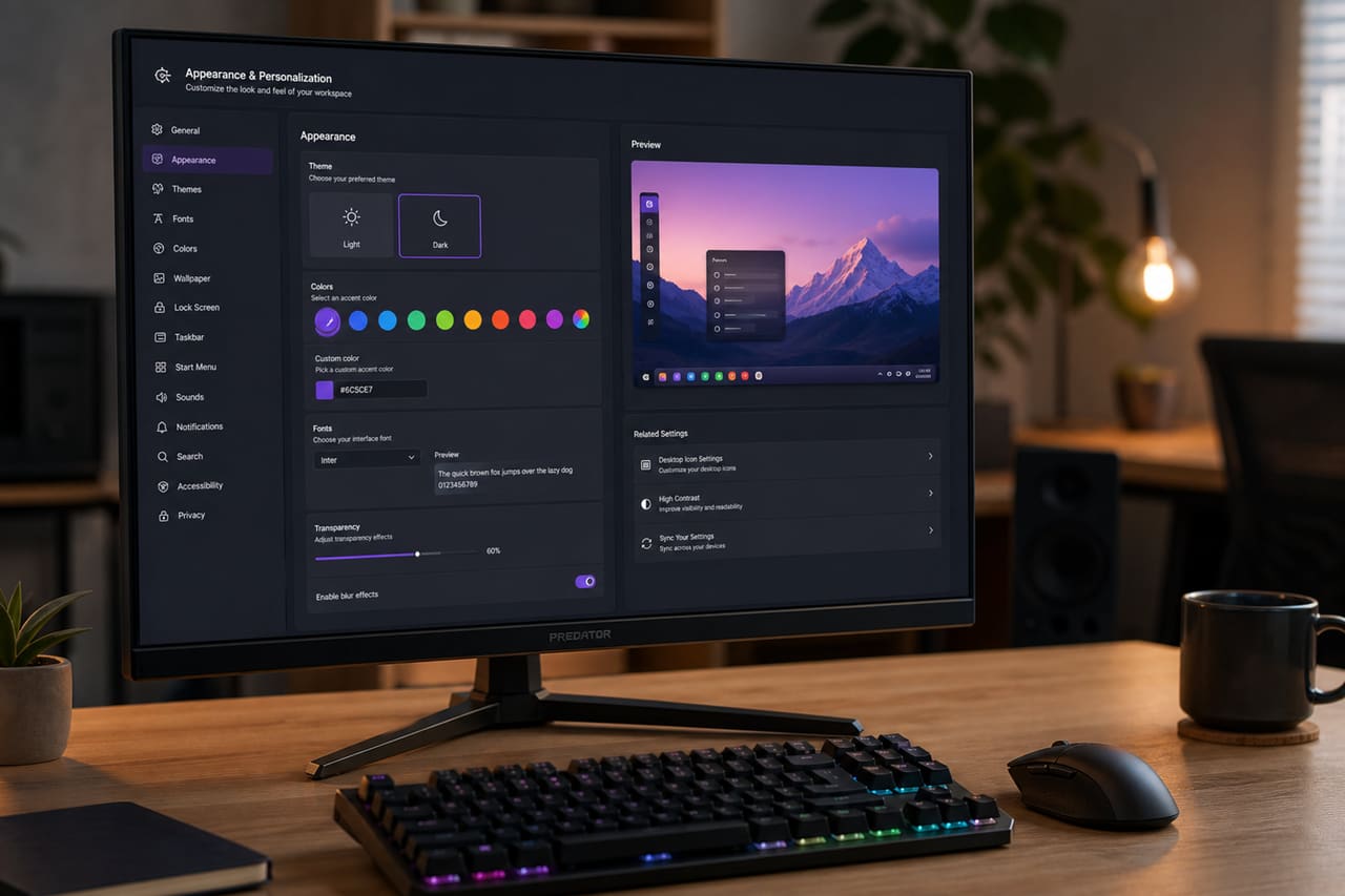 Customization Settings on an Appearance and Personalization Control Panel