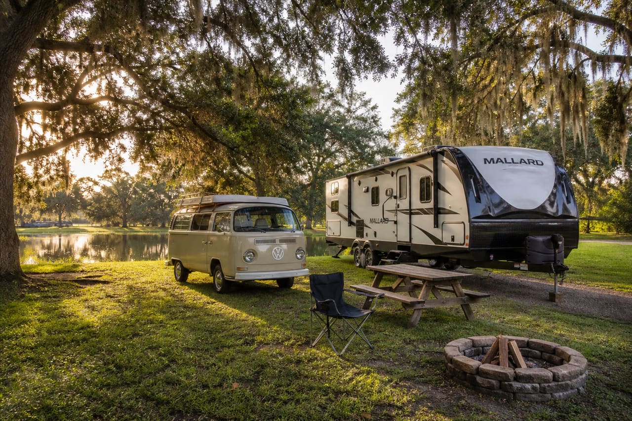Rv Campers Parked Under Oak Trees in Yulee Florida