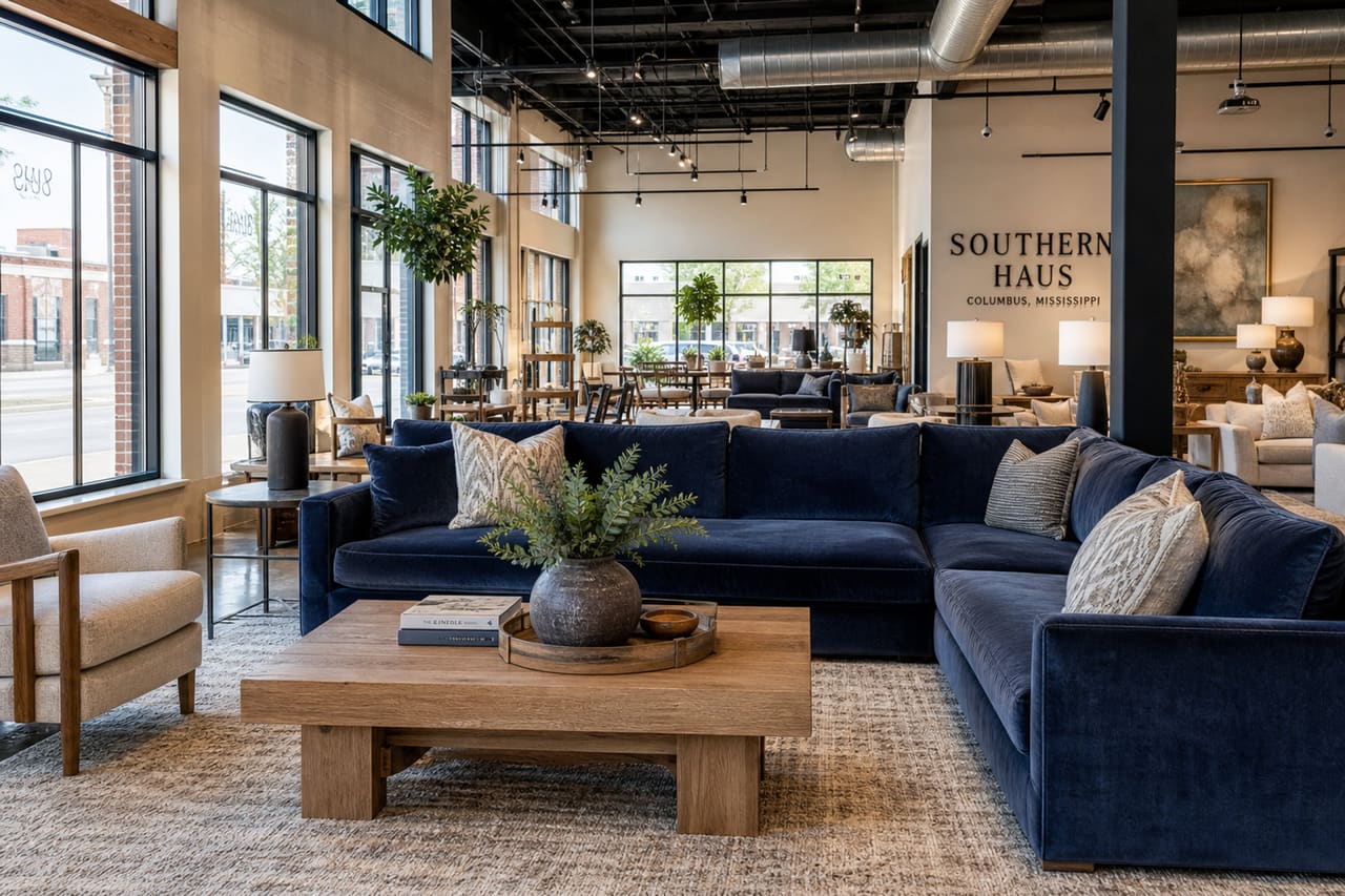Luxury Living Room Set in a Columbus Mississippi Furniture Showroom