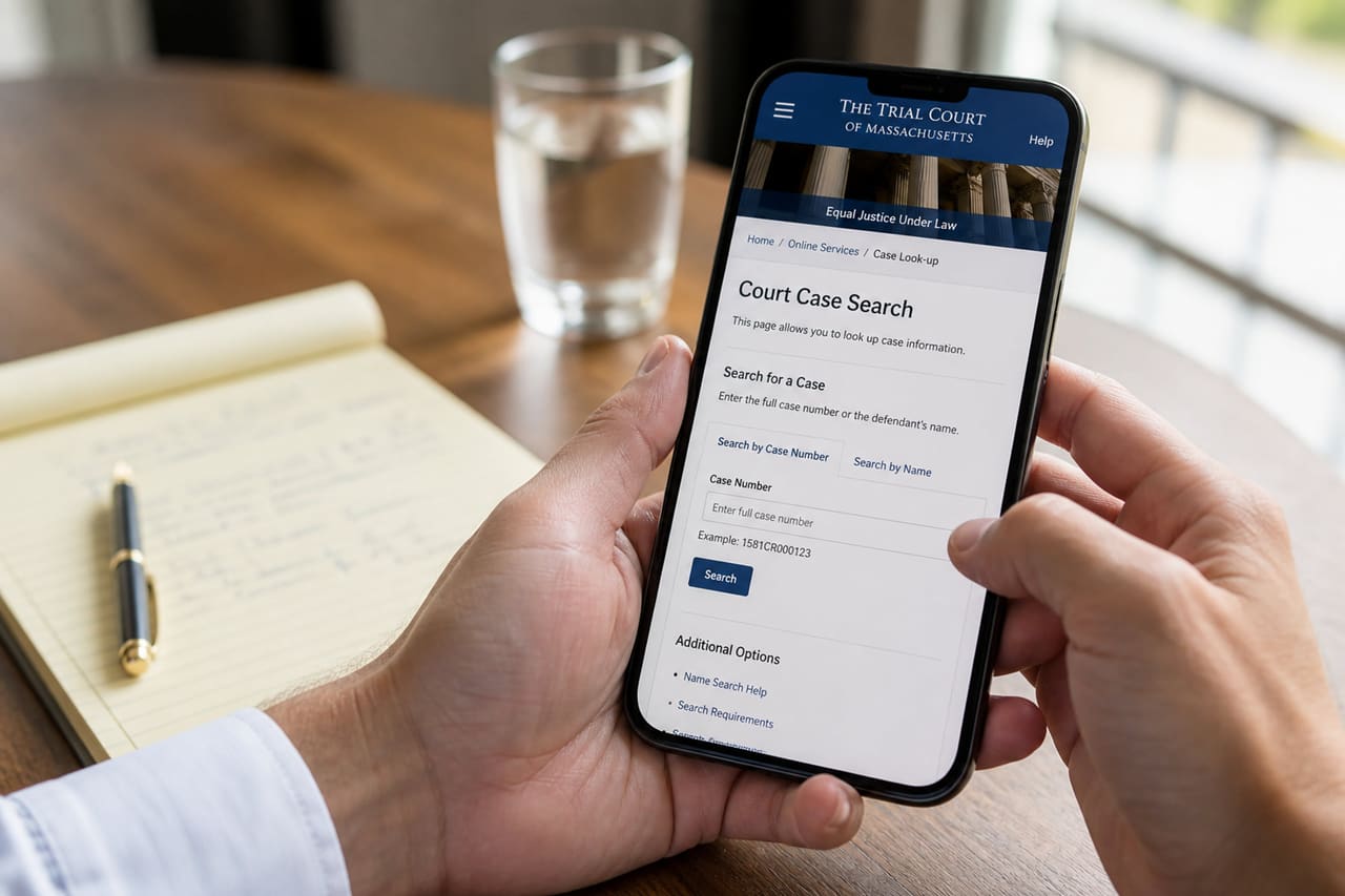 Person Using Smartphone to Search for Court Date