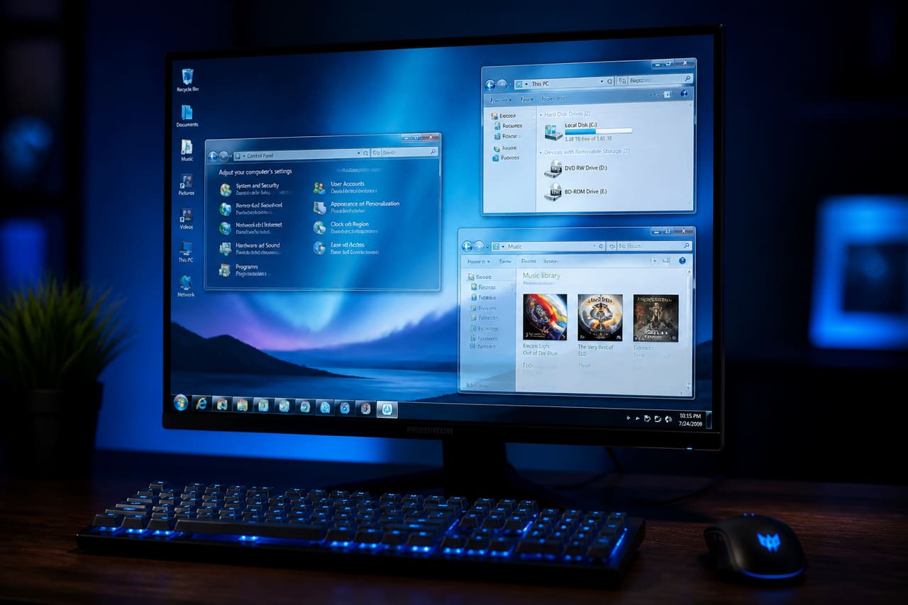 Computer Monitor Displaying Retro Operating System Interface