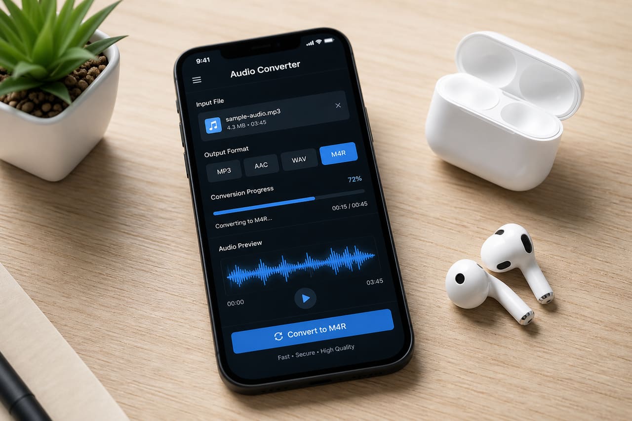 Smartphone Displaying Audio Conversion Interface for M4r Ringtones