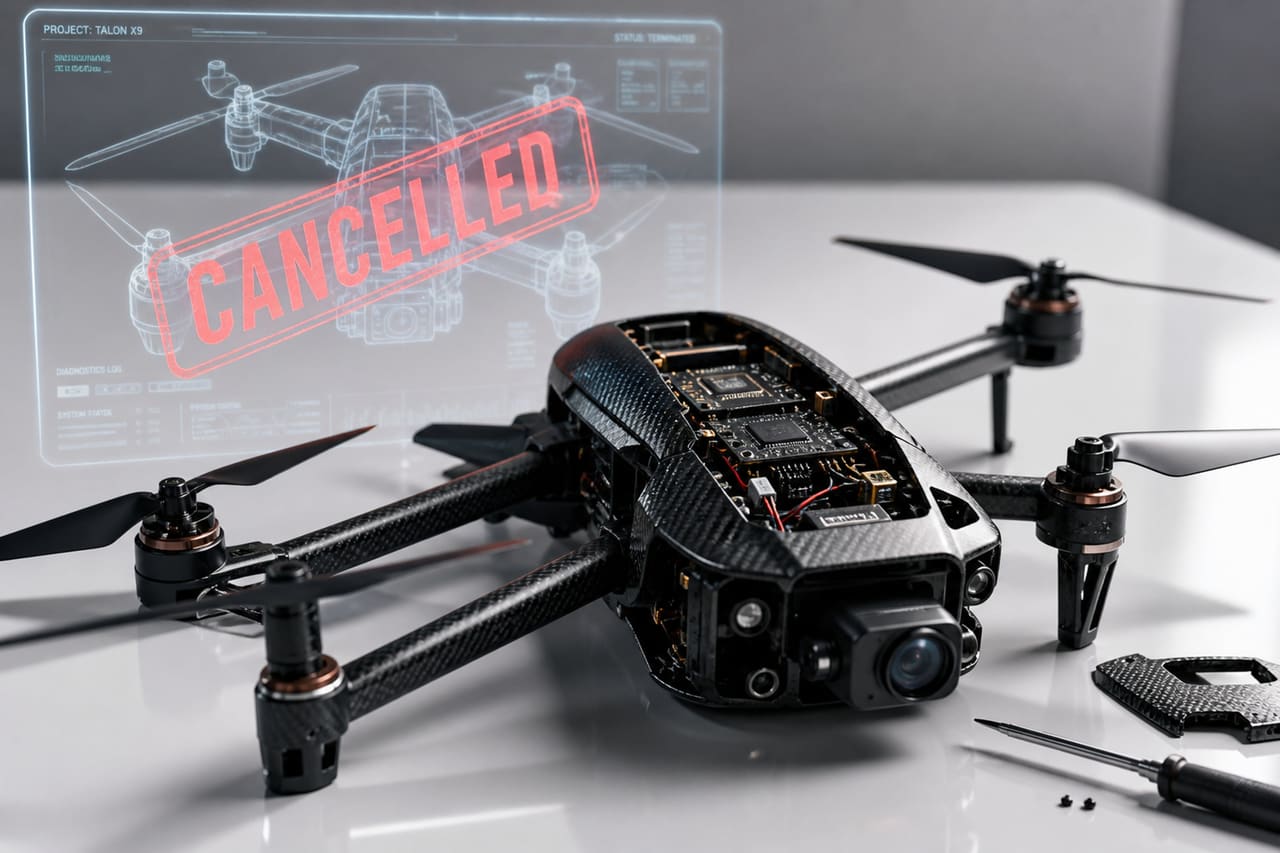 Disassembled Prototype Drone with Digital Cancelled Notification