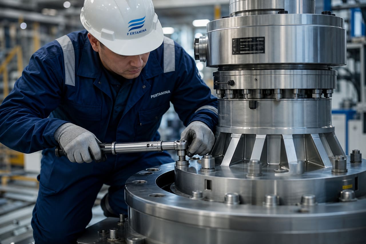 Field Engineer Installing Precision Industrial Tooling in Factory