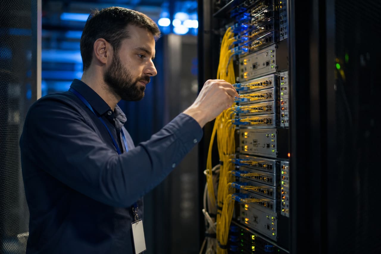 Network Engineer Configuring Circuit Switched Hardware in a Data Center