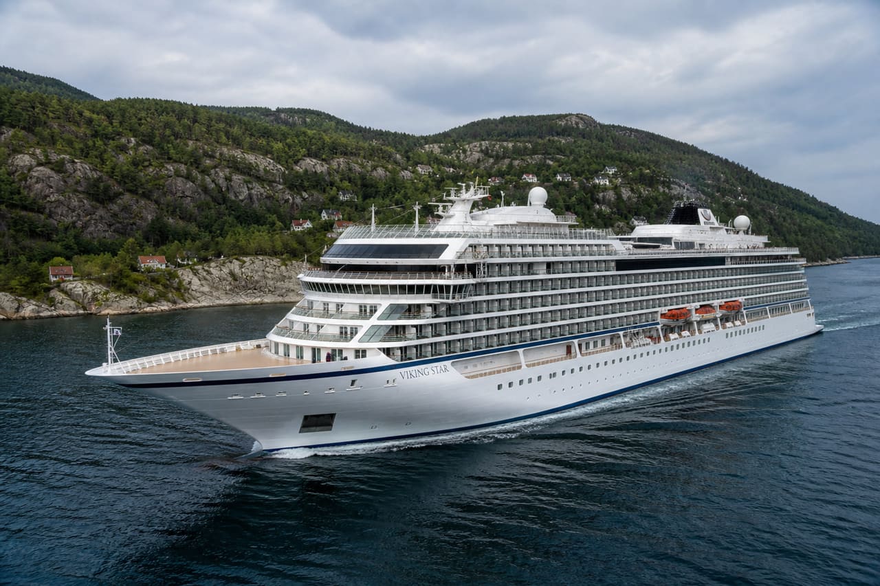 Luxury Cruise Ship Sailing Along the Baltic Coastline