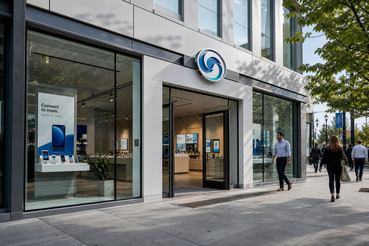 Modern Telecommunications Retail Storefront on a City Street