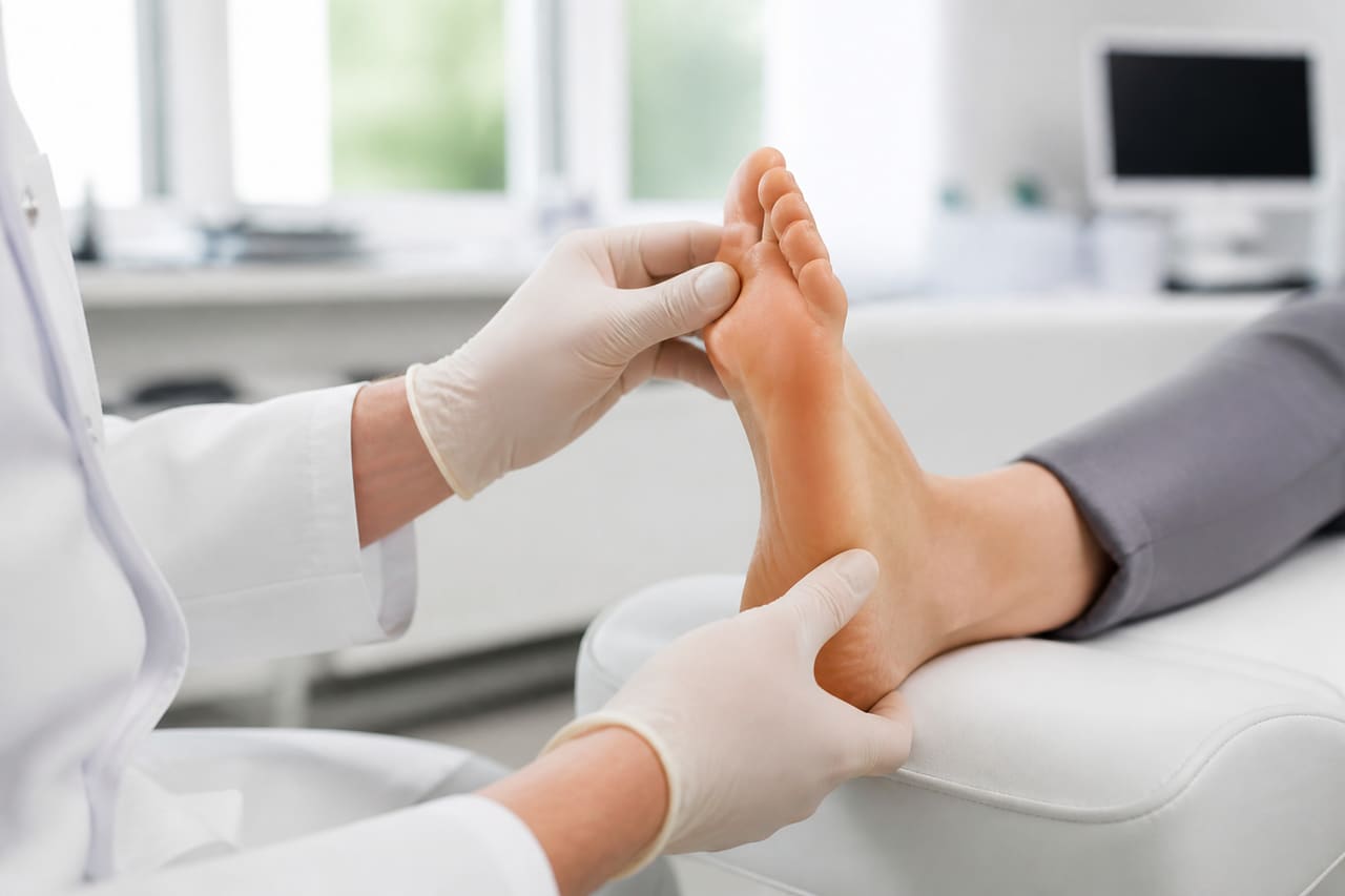 Podiatrist Examining Patient Foot in a Modern Clinic