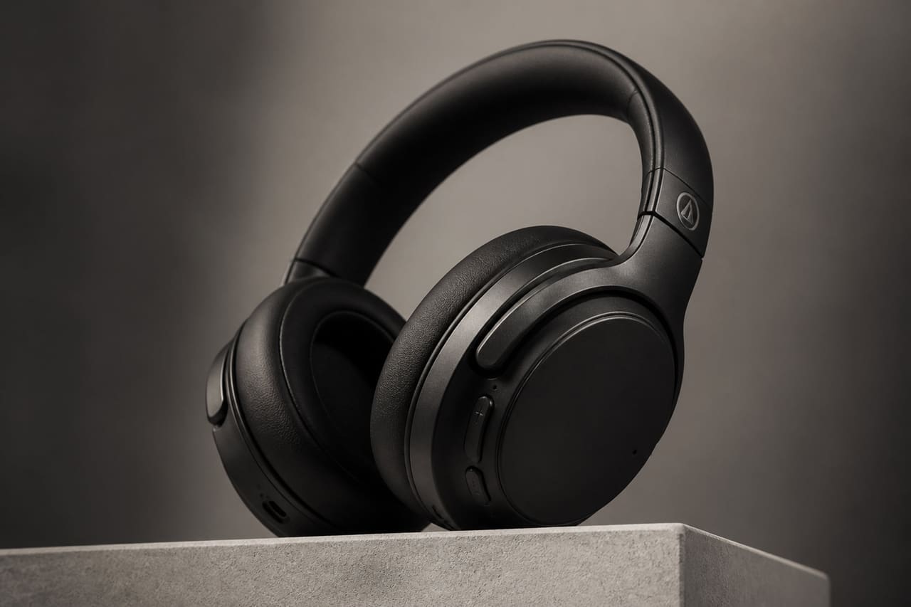 Wireless Noise Canceling Headphones on a Minimalist Pedestal