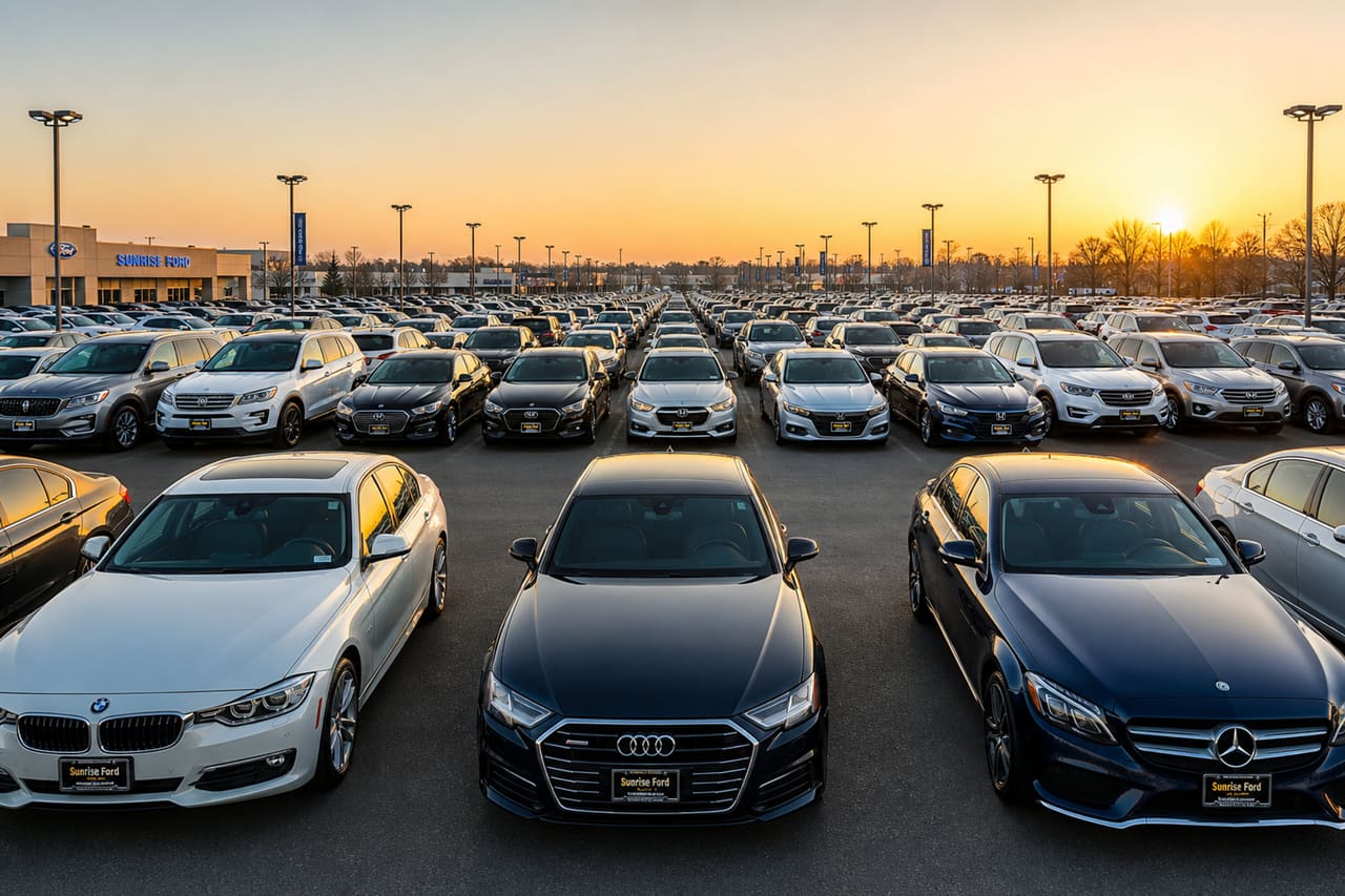 Large Inventory of Used Cars in a Dealership Lot