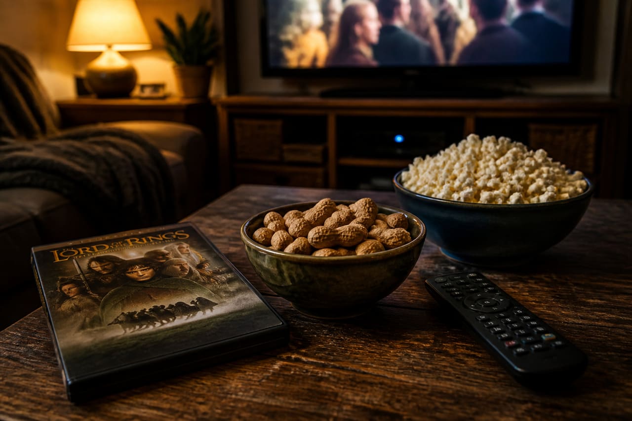 Cozy Home Movie Night with Dvd and Roasted Peanuts