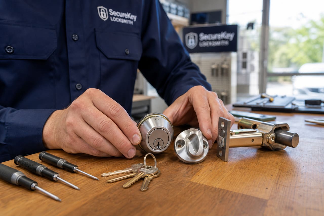 Professional Locksmith Opening a Residential Door Lock