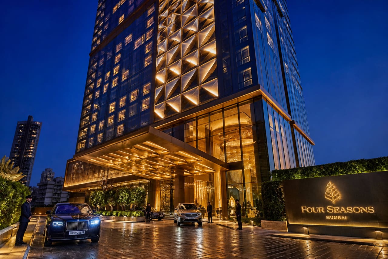 Modern Exterior of the Grand Hyatt Mumbai at Dusk