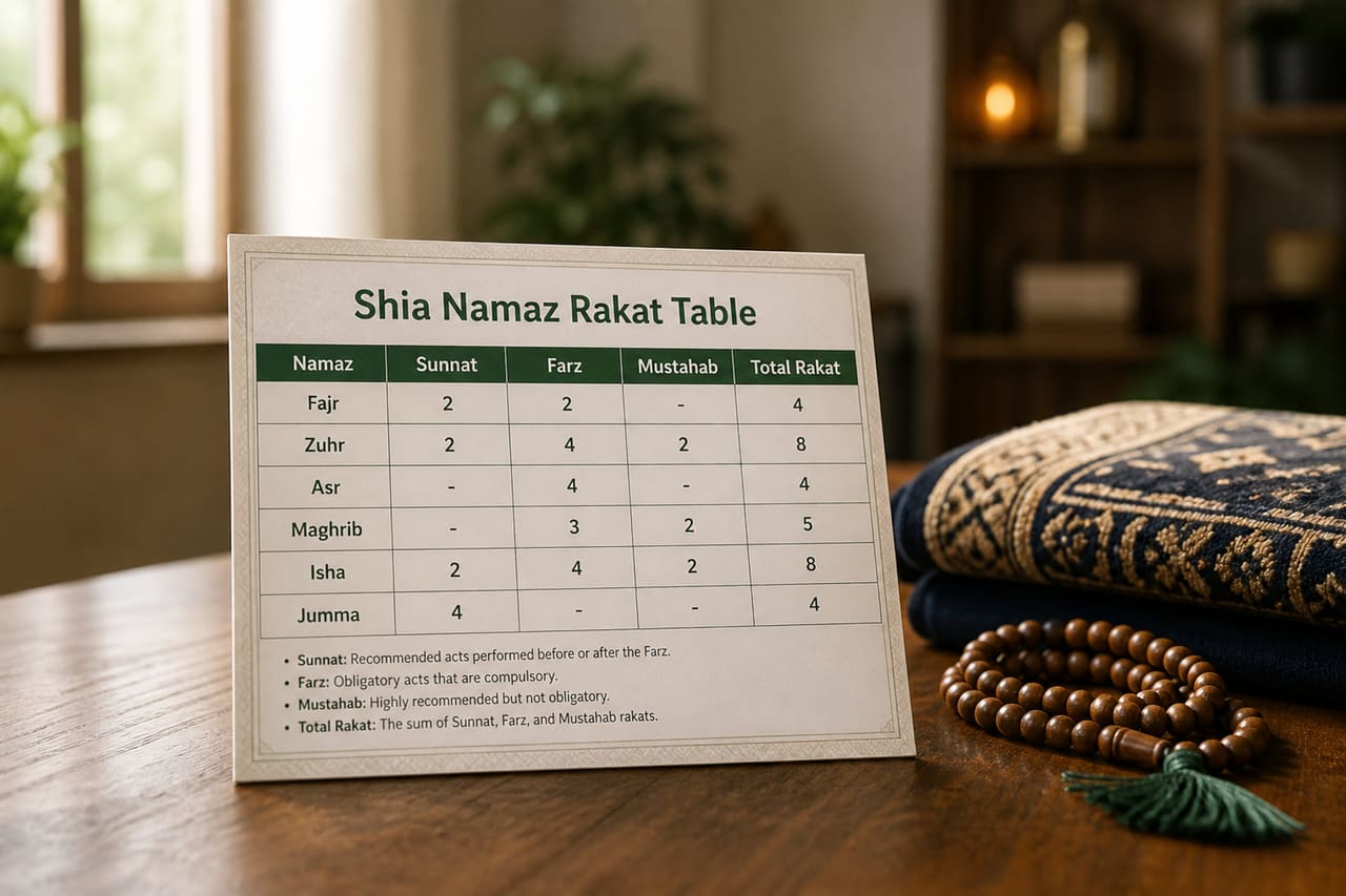 Printed Shia Namaz Rakat Table with Prayer Beads