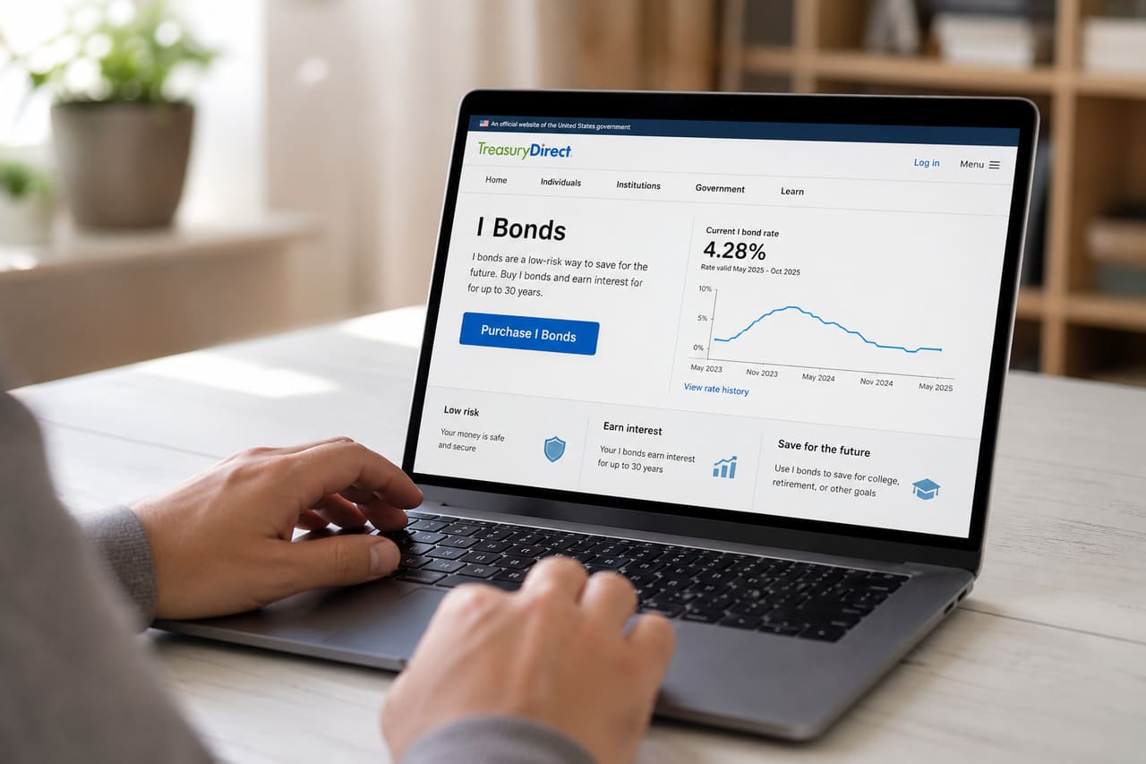 Person Using Laptop to Purchase I Bonds Online