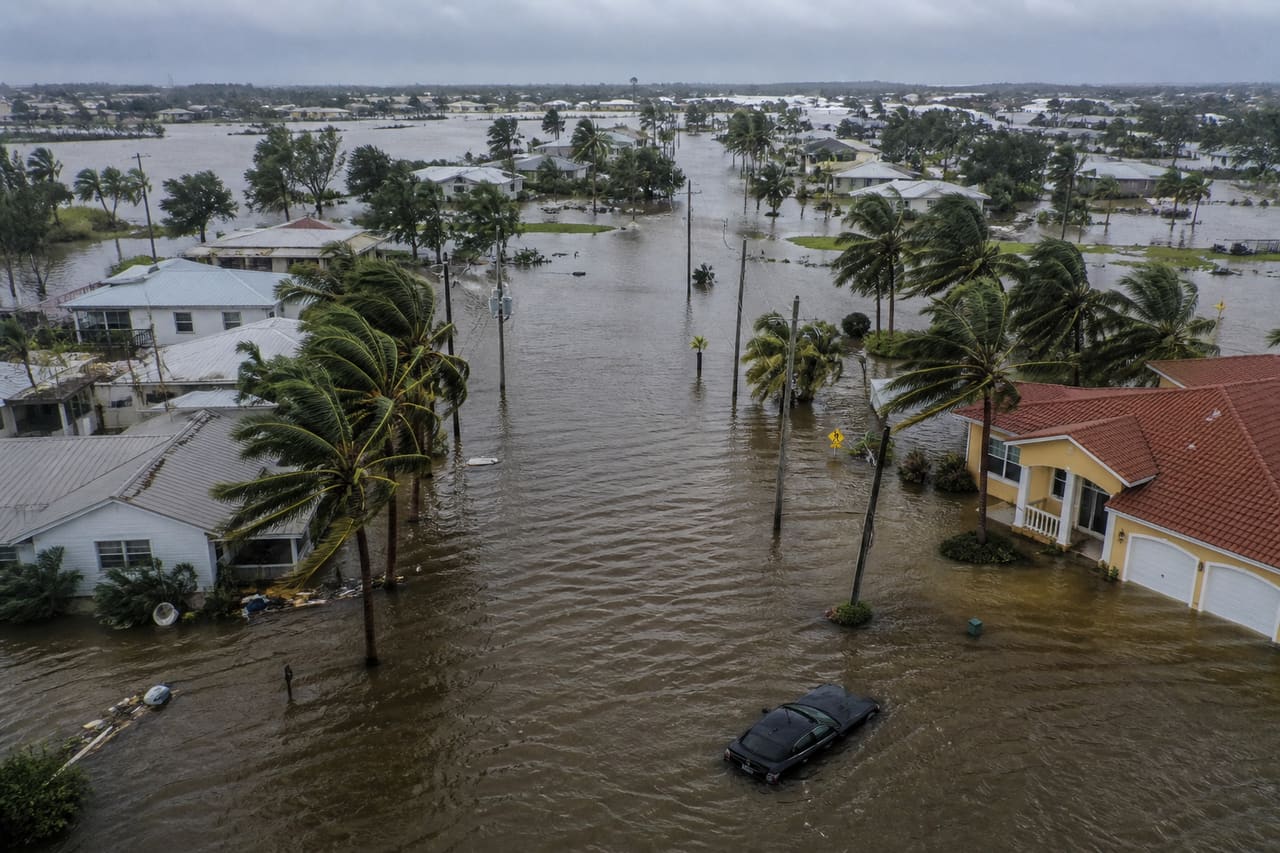 Aerial View of Flooded Residential Street in Florida After Hurricane