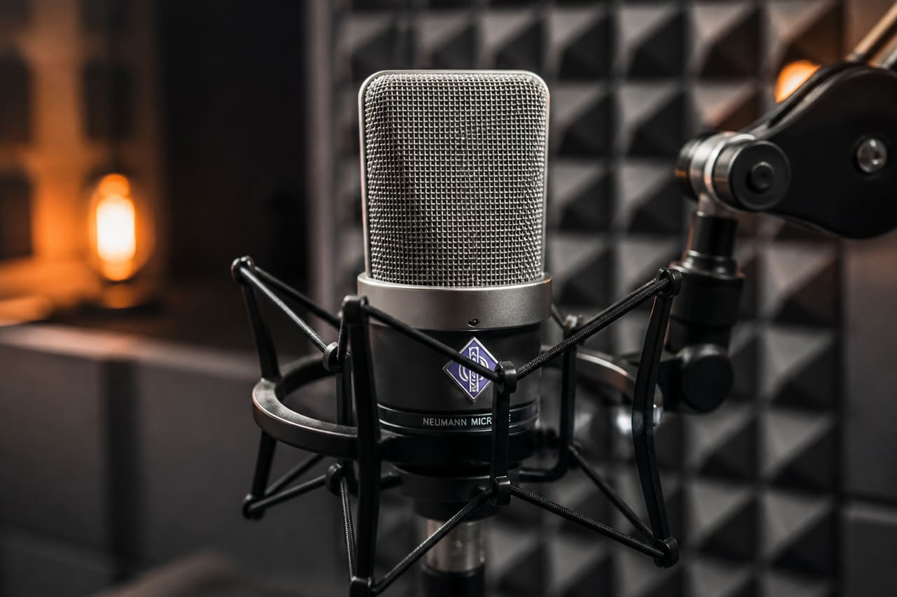 Professional Studio Condenser Microphone on a Shock Mount