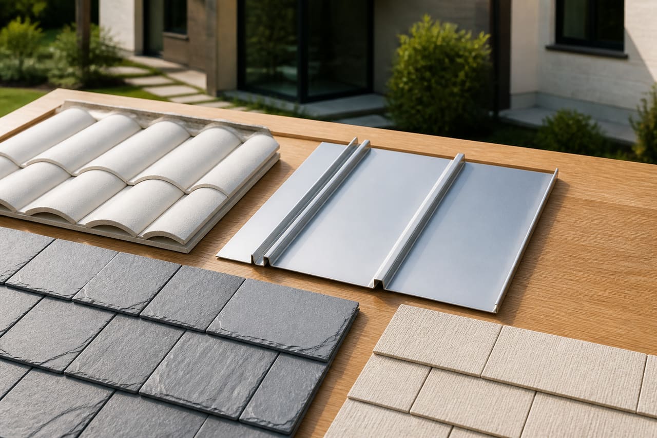 Variety of Heat-Reflective Roofing Materials on a Display Board