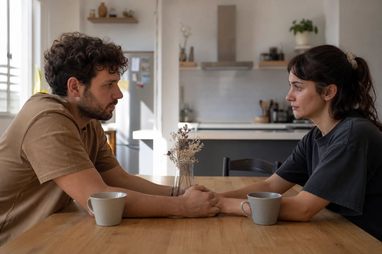 Couple Holding Hands While Ending Their Relationship Amicably