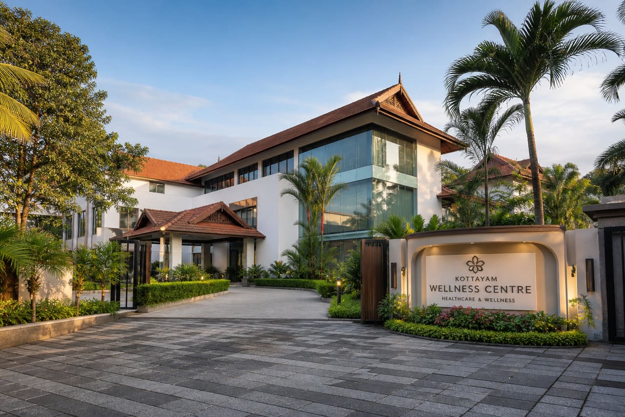 Modern Healthcare and Wellness Center Exterior in Kottayam