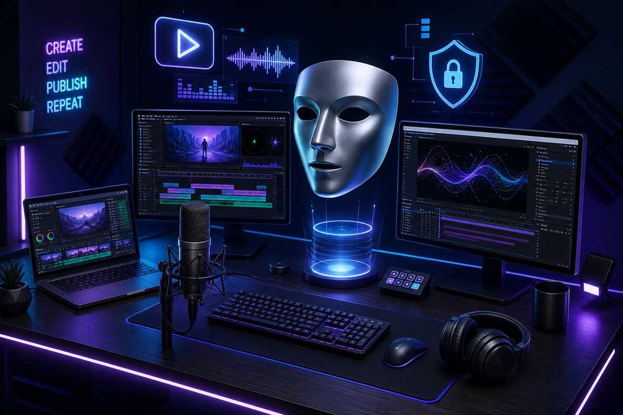 Faceless Content Creator Desk Setup for Video Production