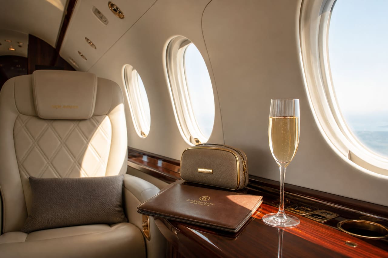 Luxury Private Jet Cabin with Premium Leather Seating